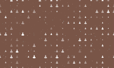 Poster - Seamless background pattern of evenly spaced white flared dress symbols of different sizes and opacity. Vector illustration on brown background with stars