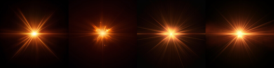 Wall Mural - dynamic orange celestial explosion set. black background with glowing golden orange sunburst, digita