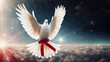 Pace e Speranza- Colombe Bianca con Nastro Rosso Vola sopra la Terra