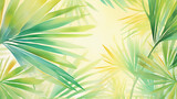 Fototapeta  - Palm Leaves in Wild Garden, Sunlight filtering through dense foliage of palm leaves in wild tropical garden, AI Generated