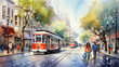 Vibrant Market Street in Watercolors, Lively, bustling market street captured in vibrant watercolors, Great for travel brochures, Cultural art collections, AI Generated