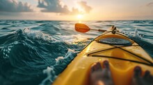 Close Up Kayaking In The Sea. Vacation Concept. Outdoor Activity 