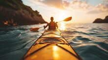 Close Up Kayaking In The Sea. Vacation Concept. Outdoor Activity 