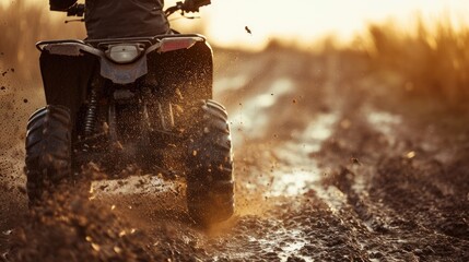 Wall Mural - close up ride an ATV adventure. Vacation concept. Outdoor activity 