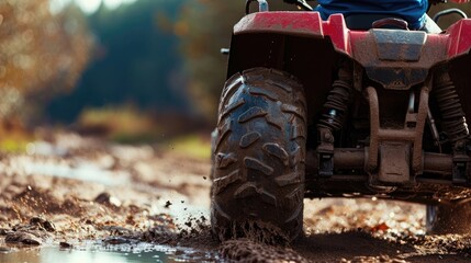 Wall Mural - close up ride an ATV adventure. Vacation concept. Outdoor activity 