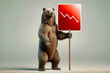 Bear investor holding a sign that informs of market crash