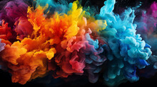 Color Liquid Ink Splash Abstract Background Rainbow Art. Holi Paint Rainbow Multi Colored