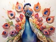 Peacock with colorful feathers in watercolor. Generative AI
