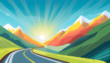 a winding roadway road mountain travel drive desert sunset driving exploring recreation holiday explore perspective illustration mountains landscape adventure scenic sky horizon direction route