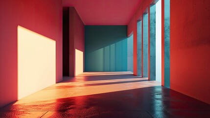 Poster - Empty room with red and blue walls and floor