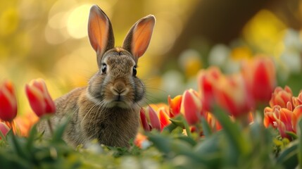 Wall Mural - A mysterious rabbit peeking out from behind a curtain of weeping willow branches, its ears creating a captivating silhouette