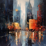 Fototapeta Nowy Jork - abstract cityview after rain, oil painting
