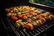 Vibrant Vegetarian Barbecue: Colorful skewers and meatless dishes grilling perfectly., generative IA