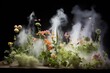 A potted plant emits a captivating plume of smoke, creating an enigmatic and entrancing ambiance, An interpretation of plants communicating through scent signals, AI Generated