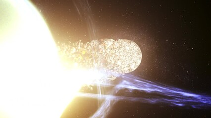 Wall Mural - alien planet being pulled by massive black hole. 3d rendering of large black hole pulling planets, s