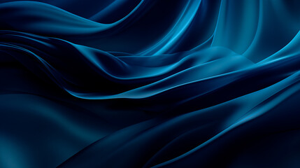  Trendy dark blue abstract background with floating blue fabric wave. Silk satin. Shiny fabric elegant luxury background. Liquid wave effect.