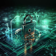 Poster - Data protection and cyber security on internet server network with secure login to protect privacy from attack. With Copy Space 