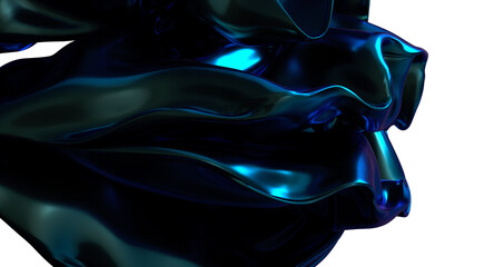 Poster - Blue Symphony: Abstract 3D Wave Illustration with Graceful Movements