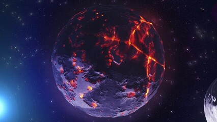 Wall Mural - planet earth dead with hot magma and the moon, 4k 3d rendering of dying planet, 4k, 2022