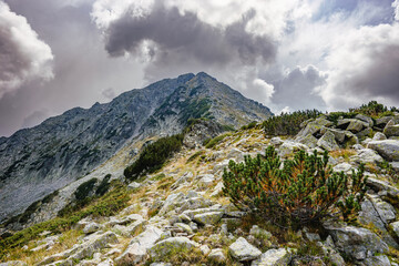 Wall Mural - Stormy clouds above Todorka summit in summer. Mountain landscape in Pirin mountains, Bulgaria.