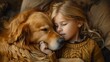 A heartwarming scene of a child cuddling with their pet dog, representing the unconditional love between humans and their furry companions