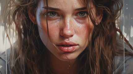 Canvas Print - An intricately detailed portrait charged with intense emotion, skillfully depicting subtle facial expressions and delving into the profound layers of feelings. - Generative AI