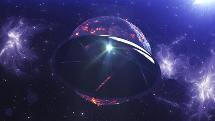 Wall Mural - massive alien spaceship heading toward dead planet 3d rendering of alien world concept, 4k, 2022