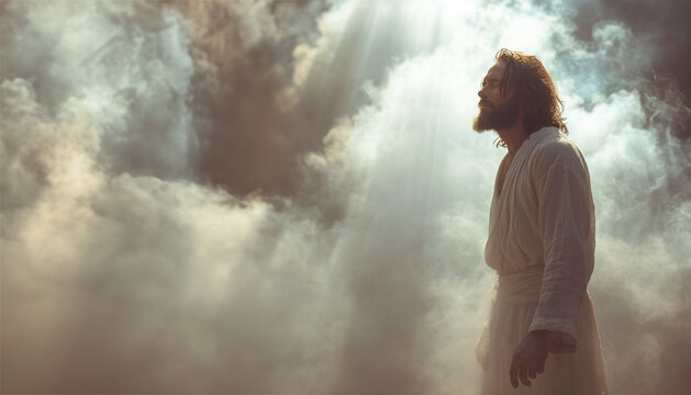 Jesus Christ is in heaven, in prayer. Christian Religious Photography for Publications