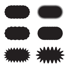 Poster - set of 6 Wavy Edge rounded Rectangle shape icon. frame with zigzag edge. 6 rectangular shapes with round, Geometric zig zag wavy stickers. Wiggly square badge, vector illustration for poster, banner,