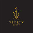 gold violin icon isolated on black background