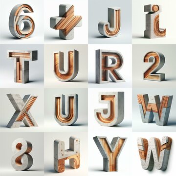 3D Lettering That Blends Concrete With wood. AI generated illustration