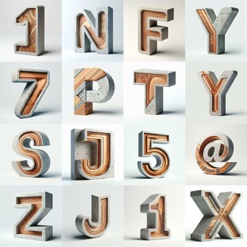 3D Lettering That Blends Concrete With wood. AI generated illustration