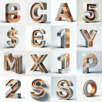 3D Lettering That Blends Concrete With wood. AI generated illustration