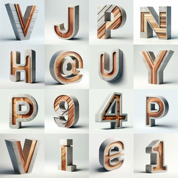 3D Lettering That Blends Concrete With wood. AI generated illustration