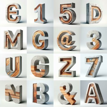 3D Lettering That Blends Concrete With wood. AI generated illustration