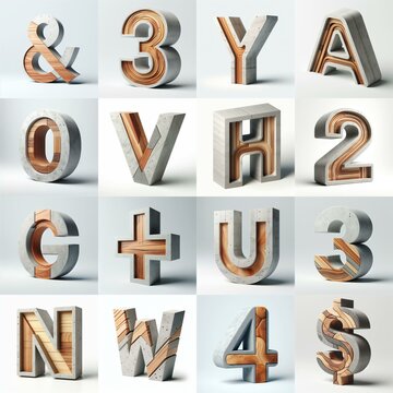 3D Lettering That Blends Concrete With wood. AI generated illustration
