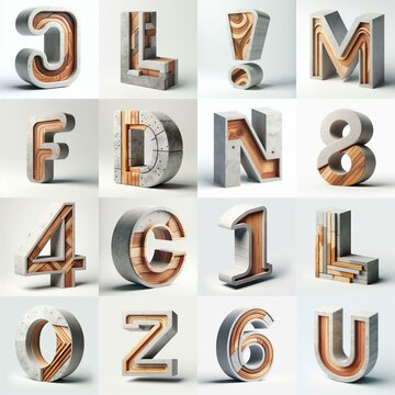 3D Lettering That Blends Concrete With wood. AI generated illustration