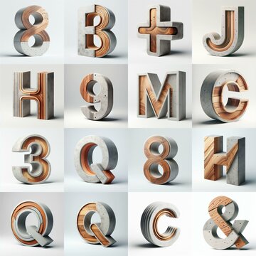 3D Lettering That Blends Concrete With wood. AI generated illustration
