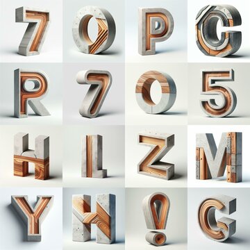 3D Lettering That Blends Concrete With wood. AI generated illustration