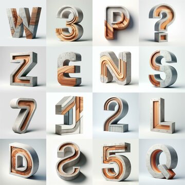 3D Lettering That Blends Concrete With wood. AI generated illustration