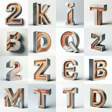 3D Lettering That Blends Concrete With wood. AI generated illustration
