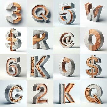 3D Lettering That Blends Concrete With wood. AI generated illustration