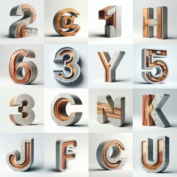 3D Lettering That Blends Concrete With wood. AI generated illustration