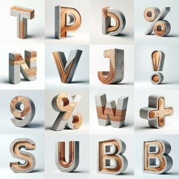3D Lettering That Blends Concrete With wood. AI generated illustration