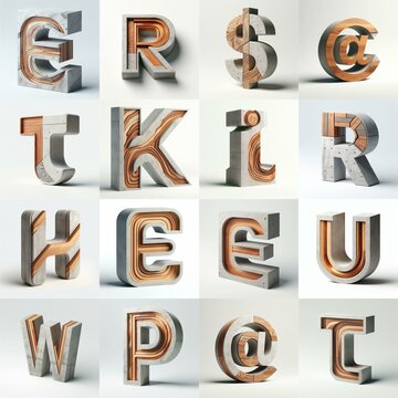 3D Lettering That Blends Concrete With wood. AI generated illustration