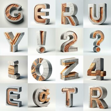 3D Lettering That Blends Concrete With wood. AI generated illustration