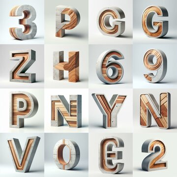 3D Lettering That Blends Concrete With wood. AI generated illustration