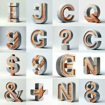 3D Lettering That Blends Concrete With wood. AI generated illustration