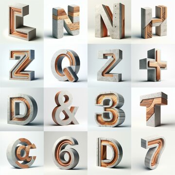 3D Lettering That Blends Concrete With wood. AI generated illustration