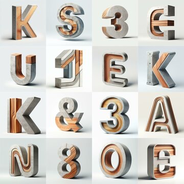 3D Lettering That Blends Concrete With wood. AI generated illustration